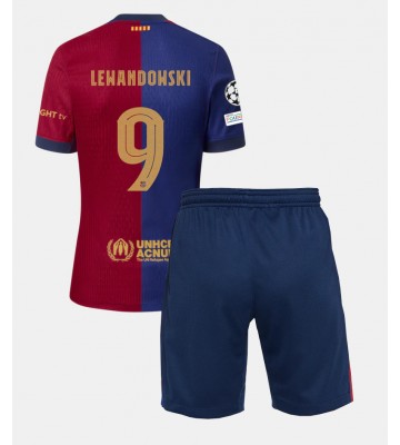 Barcelona Robert Lewandowski #9 Hjemmebanesæt Børn 2024-25 Kort ærmer (+ korte bukser)